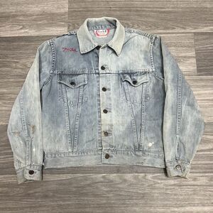 Vintage 60s 70s DUDE Western Denim Jacket Mens S Chain Stitch‎ Trucker Faded
